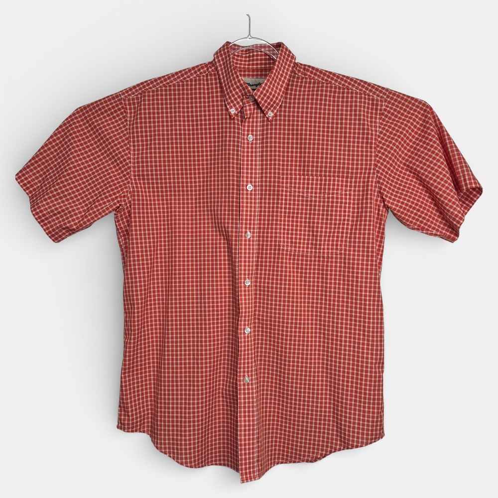 Wrangler Riata Mens Large Red White Gingham Short Sleeve Button Down Shirt